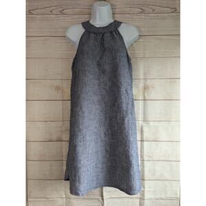 St Tropez Dress Adult XS Blue All Linen Halter Neck Above Knee